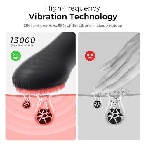 Ccigedy Black Electric Facial Cleansing Brush with LED Light & Warming Function