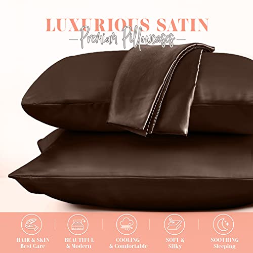 Elegant Comfort King Satin Pillowcase Set - 2-Piece, Chocolate Brown