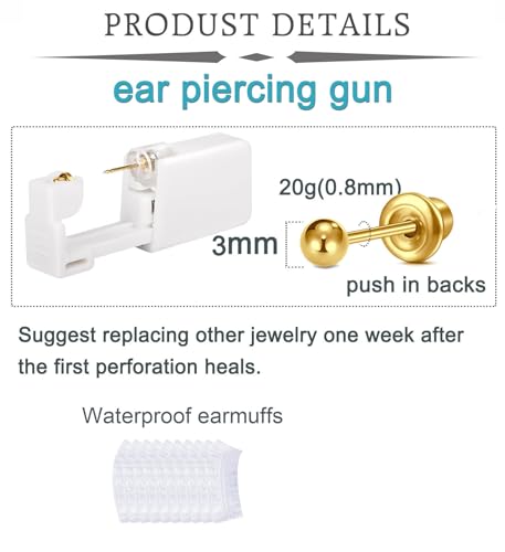QWALIT Gold Ear Piercing Kit A1-Ball Disposable Self-Piercing Earrings for Home Use
