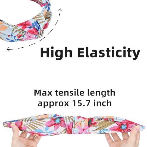 Yonchic Blue Flower Print Knotted Headbands for Women