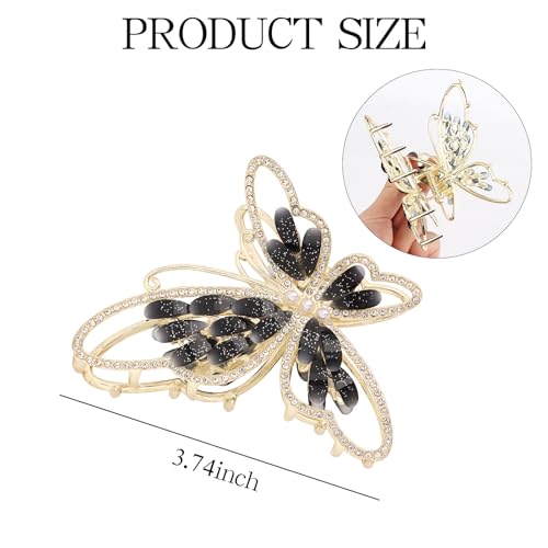 CURASA Black Butterfly Hair Clips Non-Slip Metal Claw Clips for Women Girls