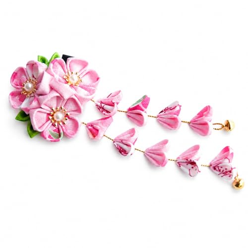 LUOZZY Japanese Kanzashi Hair Clips with Flower & Tassel Design