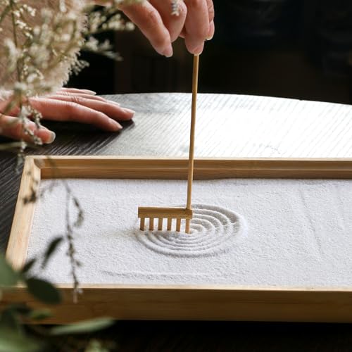Mini Zen Garden Rake Tool Set - 6 Bamboo Rakes for Meditation