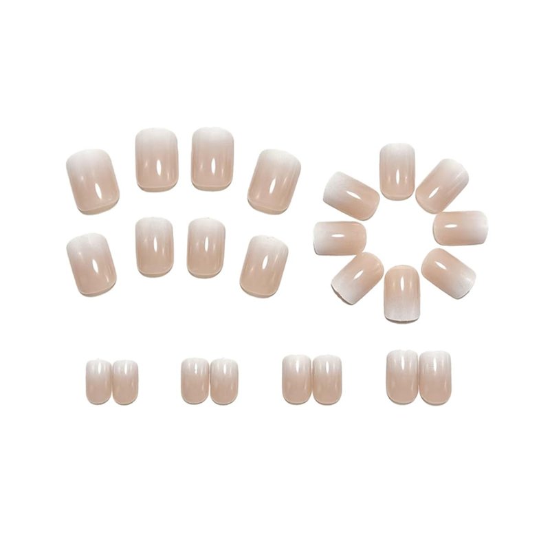 24Pcs Short Square Press on Nails Nude Ombre Fake Nails with Designs French Press ons Natural Glossy False Nails Reusable Full Cover Acrylic Stick on Nails for Women Manicure Tips Kit