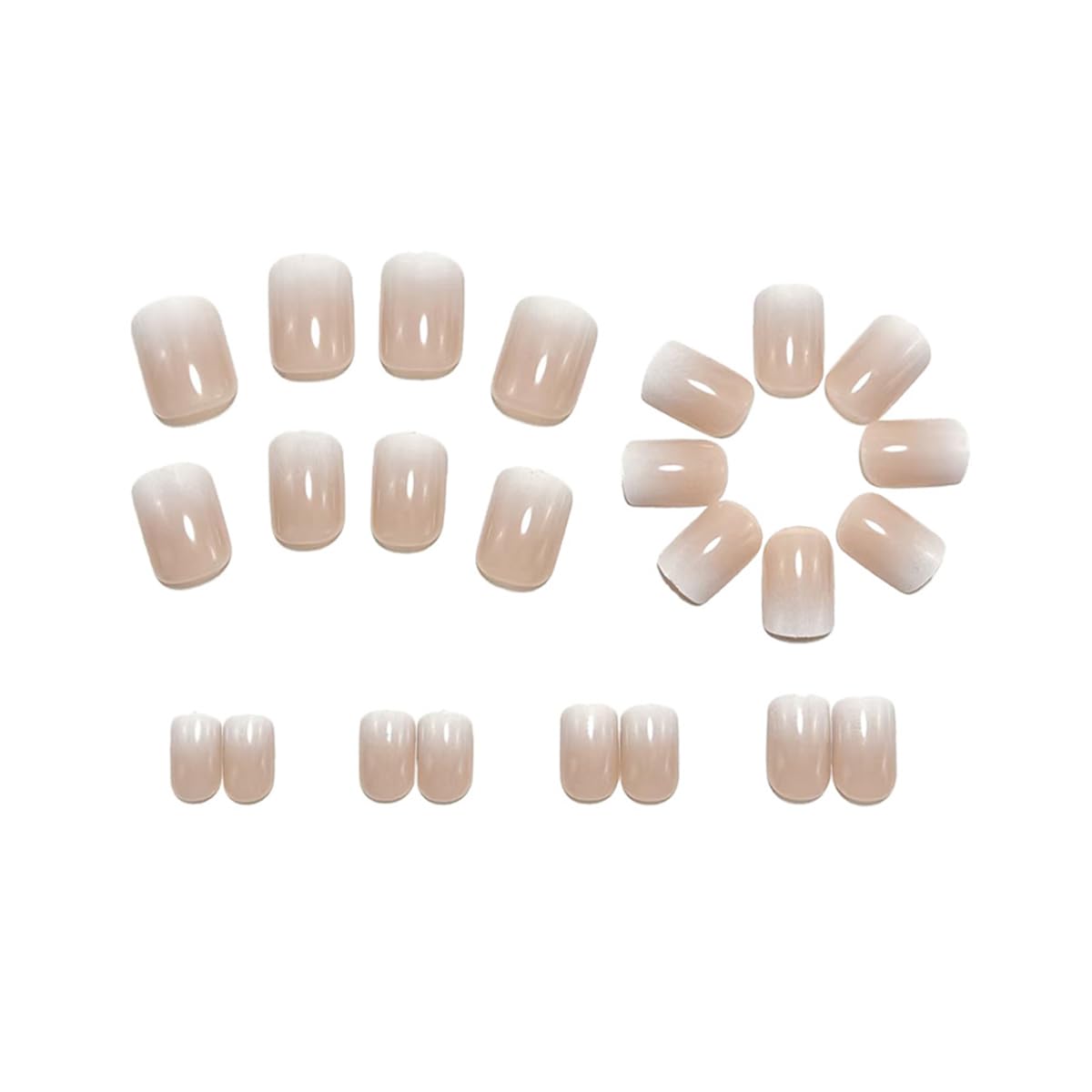 24Pcs Short Square Press on Nails Nude Ombre Fake Nails with Designs French Press ons Natural Glossy False Nails Reusable Full Cover Acrylic Stick on Nails for Women Manicure Tips Kit