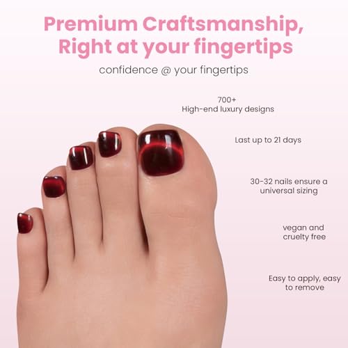 Burgundy Red Short Square Press On Toenails - Crimson Night