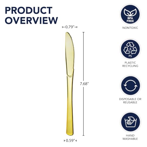 Party Essentials Gold Disposable Knives - 50 Count Heavy-Duty Cutlery