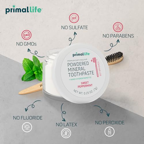 Primal Life Organics Dirty Mouth Toothpowder - Organic Vegan Mint Formula for Healthy Teeth (0.25 oz)