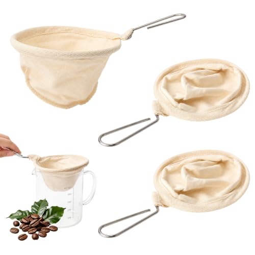 CALIDAKA Reusable Flannel Coffee Filters with Stainless Steel Handle - 4 Pack