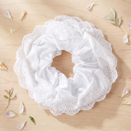 Oversized White Lace Scrunchie for Women - Elegant Hair Accessory
