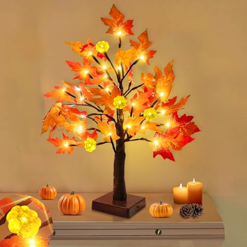 18 Inch Prelit Fall Maple Tree with Pumpkin Lights | Warm White LED