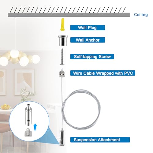 Adjustable Ceiling Hanging Wire Cable Kit - 4 Sets for Lights