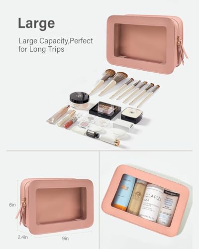 LETGO Pink Clear Makeup Bag Set - Waterproof Travel Cosmetic Bags (Standard + Mini)