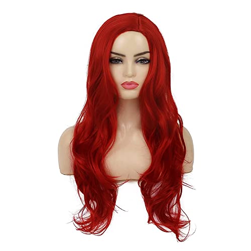 Bright Red Long Wavy Wig for Women - Heat Resistant Cosplay & Party Use