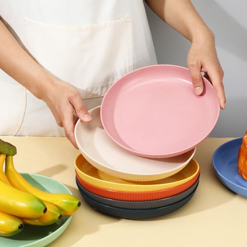 8-Pack Unbreakable Wheat Straw Dinner Plates - 8.7-Inch, Eco-Friendly