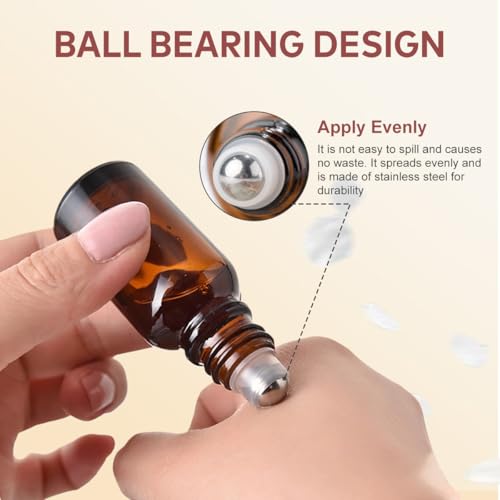 Erioctry 3 Pack 20ml Amber Glass Roller Bottles for Essential Oils & Perfumes