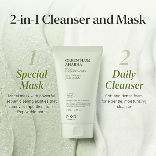 CKD Green Plum AHA BHA Clay Mask & Cleanser for Blackheads & Pores, 4.58 oz