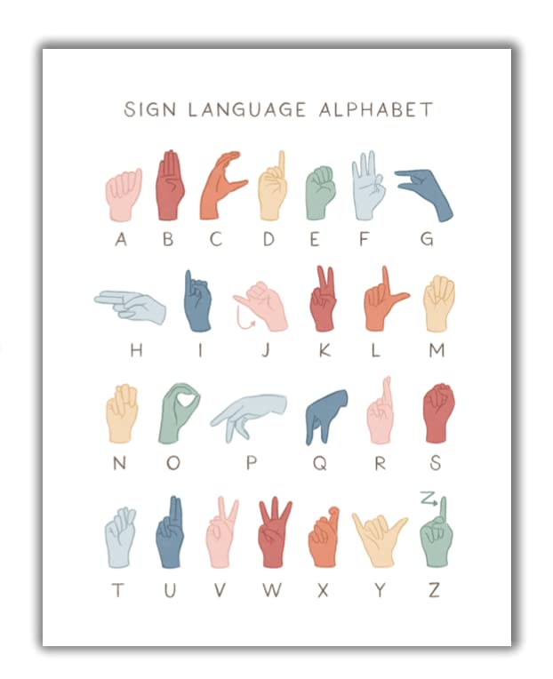 ASL Alphabet Poster - Rainbow 11x14 Unframed Print for Kids Rooms