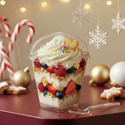 Hiasobre 5 oz Plastic Dessert Cups with Lids & Spoons - 30 Pack