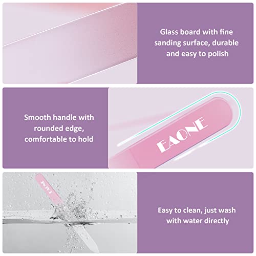 EAONE Crystal Glass Nail Files 3-Pack with Case - Pink, Blue, Green | Double-Sided Manicure Tools for Natural Nails & Pedicure