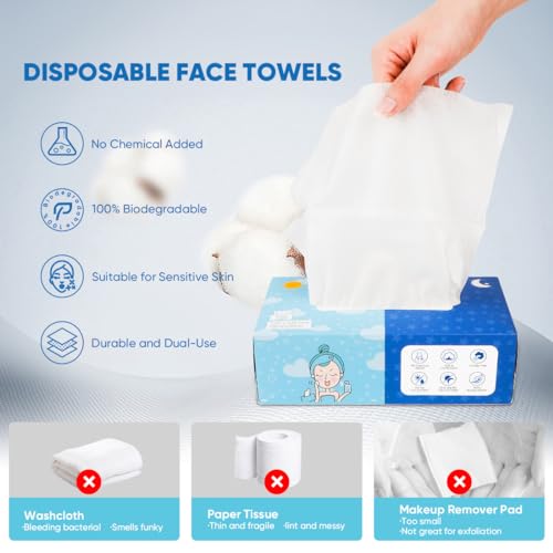 Orighty Biodegradable Disposable Face Towels - 100 ct, Ultra Soft & Absorbent Makeup Remover