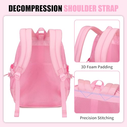 Lightweight See-Through Mesh Backpack for School & Beach - Pink