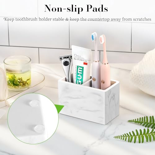 Diatomite Toothbrush Holder - 2 Slot Marble White Design for Bathroom