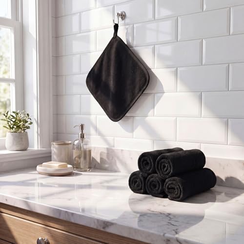 Black Exfoliating Face & Body Wash Cloths - 5 Pack Spa Towels for Skin Care