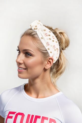 White Baseball Headband for Women - Pearl & Crystal Knotted Design