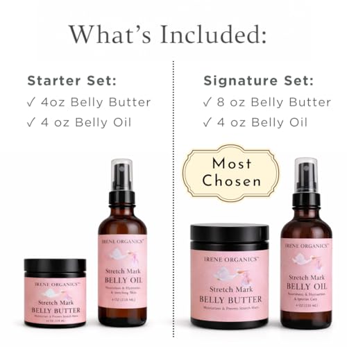 Belly Bundle by Irene Organics - Organic Belly Butter and Oil for Pregnancy Stretch Mark Prevention and Treatment - Award Winning Skincare For Pregnancy and Postpartum - Mother's Day Gift Set (Large)