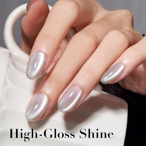 AzureBeauty C-Silver Cat Eye Magnetic Nail Polish Fast Dry Glitter Top Coat for Women Girls
