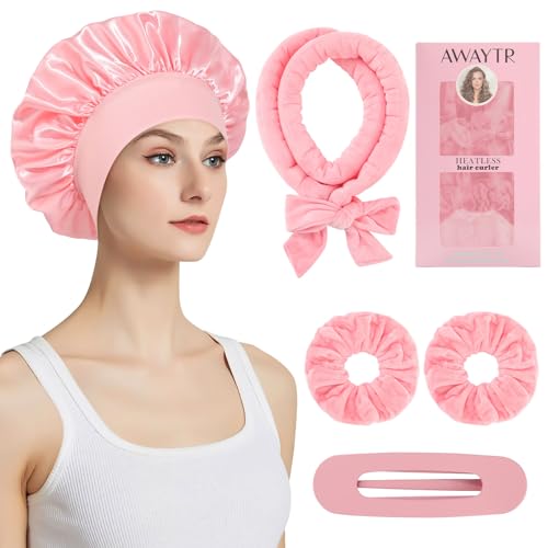 Awaytr Velvet Heatless Hair Curler Set in Deep Pink for Overnight Curls