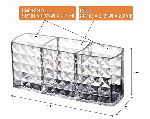 KNC Acrylic 3-Compartment Makeup Brush Holder Organizer