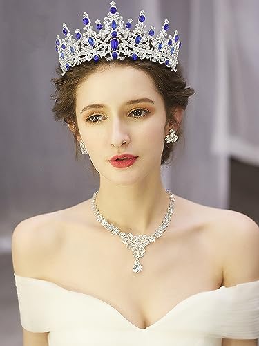 COCIDE Silver Blue Crystal Tiara - Rhinestone Crown for Brides & Girls