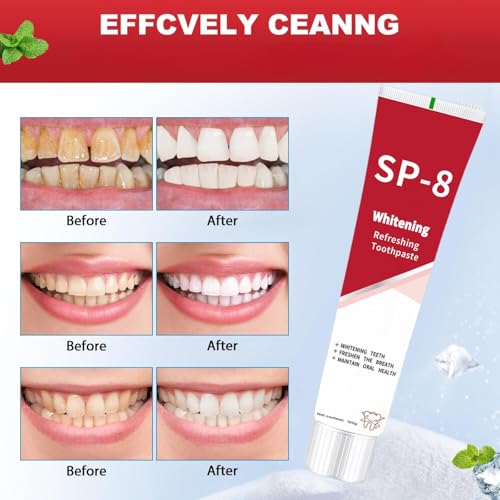 SP-8 Whitening Toothpaste - Mint Fresh Breath Daily Cleaning Paste (2 Pack)