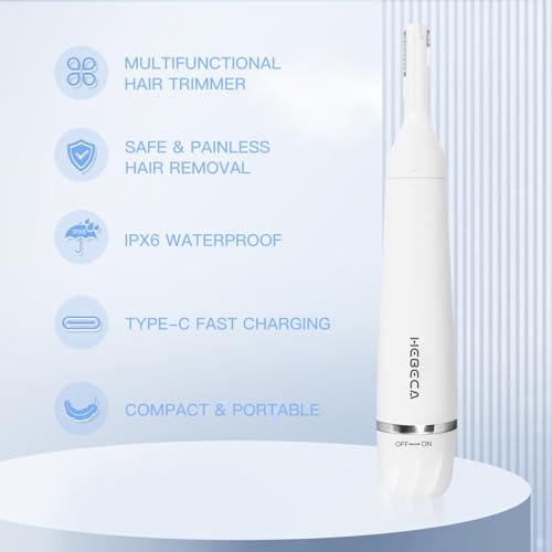 HEBECA Ear Nose Hair Trimmer for Women, Eyebrow & Face Hair Trimmers, 3in1 Electric Facial Hair Trimmer, Waterproof & Rechargeable Women's Face Hair Remover Portable (White)