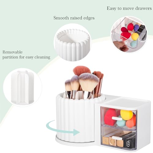 360 Rotating Makeup Brush Holder Organizer with 7 Removable Dividers