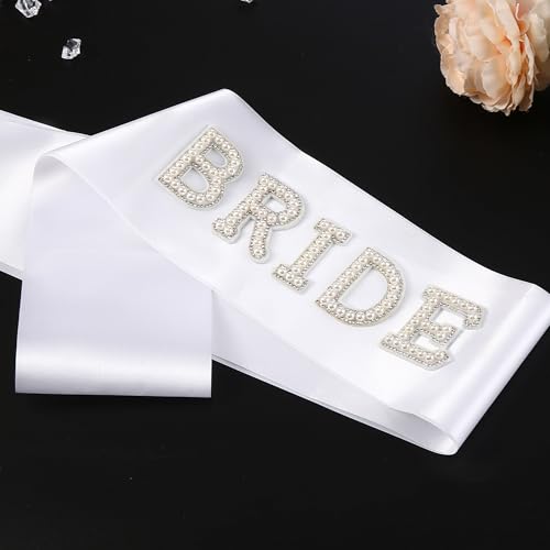 Fucibt Bride Sash with Pearls & Rhinestones - Variation 1, Bridal Shower & Bachelorette Party Accessories