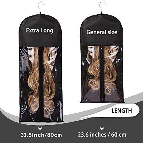 3PCS 31.5-inch Hair Extension Storage Bag with Hanger - Black Dust-Proof