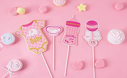 20 Pcs Baby Shower Photo Booth Props for Girls - Pink & Gold