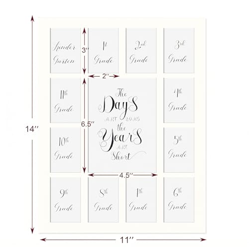 K-12 School Picture Frame Mat for 13 Photos - White