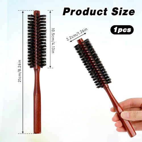 Boar Bristle Round Hair Brush for Short Hair - Wooden Handle