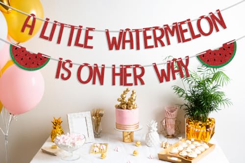 A Little Watermelon Is on Her Way Banner - Baby Shower & Birthday Party Decoration