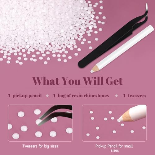 BELLEBOOST 3mm Resin Rhinestones White 5000Pcs with Pickup Pen & Tweezers A05