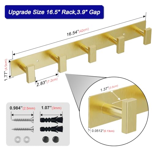 Bntuk Wall-Mounted Coat Rack with 5 Hooks - Heavy Duty Gold Organizer