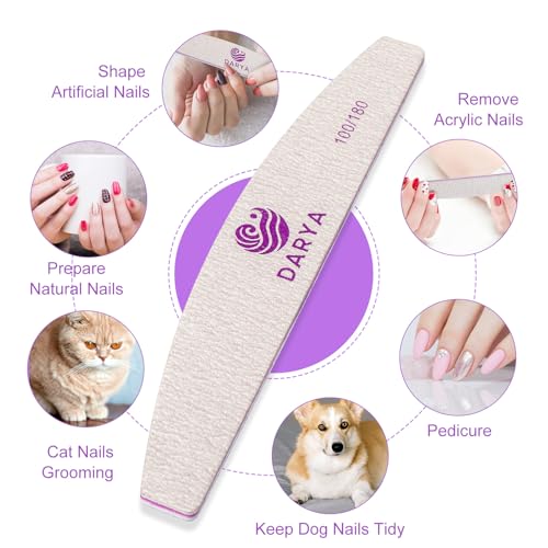 DARYA 100/180 Grit Nail Files - 100 Pcs Professional Double Sided Emery Boards