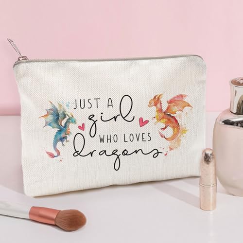Dragon Cosmetic Bag for Girls - Makeup & Toiletry Organizer, Linen Material, Secure Zipper, 9x6.8 Inches