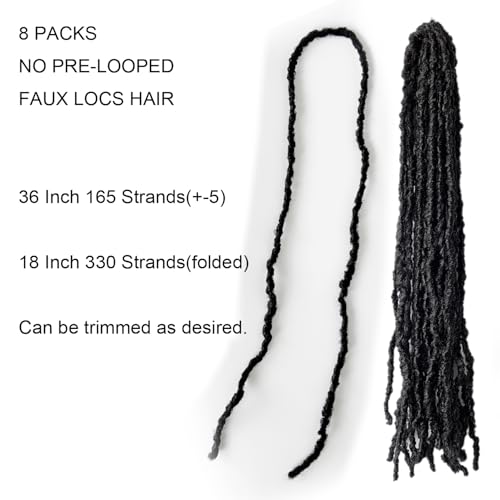 RAYIIS 36 Inch Fake Locs Crochet Hair - 8 Pack Middle Size Synthetic Braids
