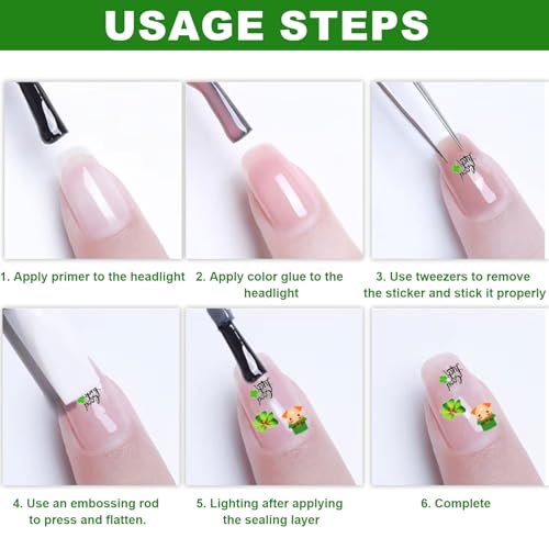 St. Patrick's Day Nail Art Stickers - 6PCS Shamrock & Clover Self-Adhesive Decals