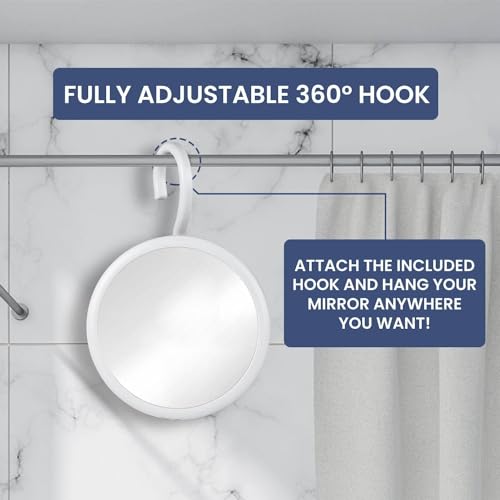 MIRRORVANA White Fogless Shower Shaving Mirror - 6.7 Inch, Hangable & Shatterproof